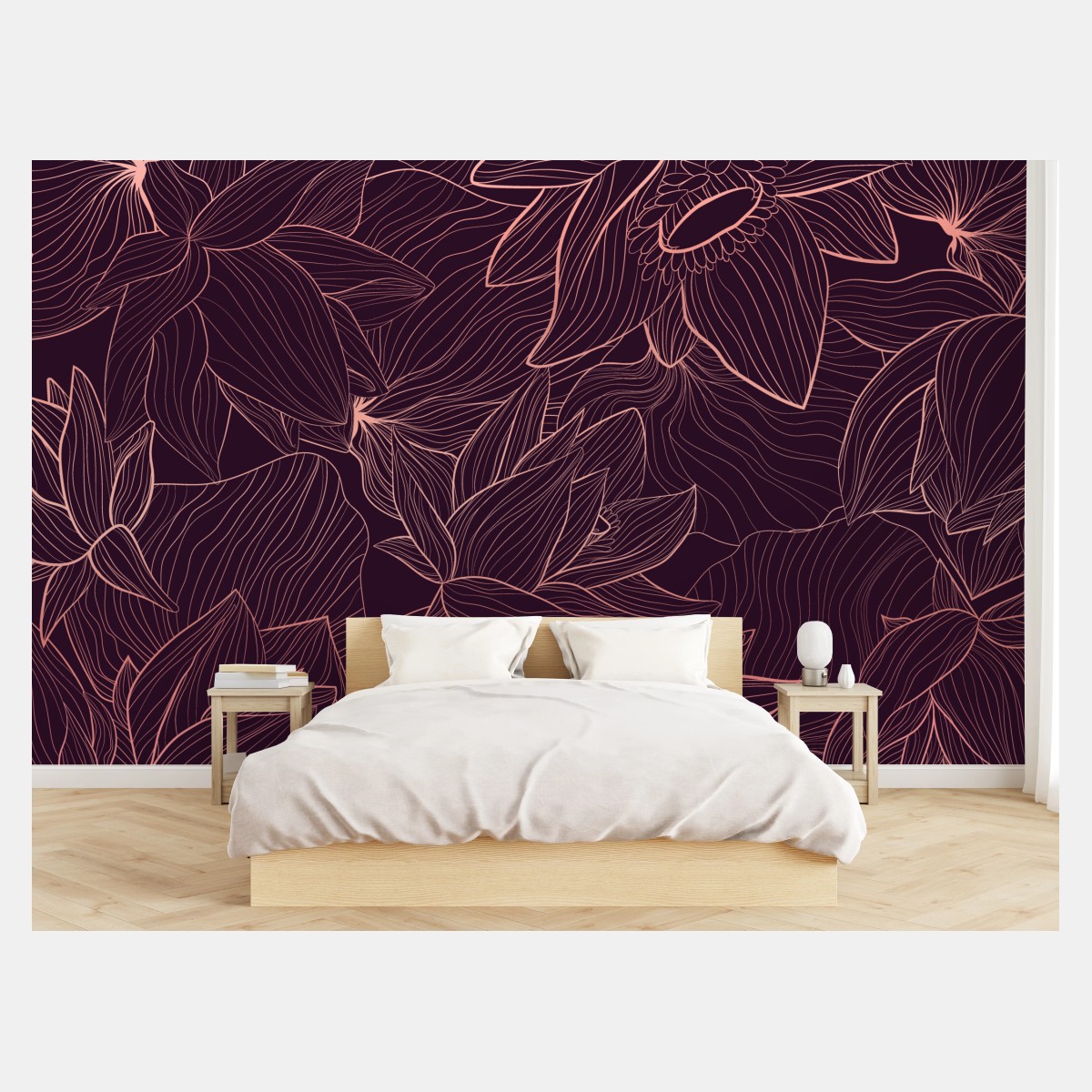 Fototapete elegantes rosa linienblumenmuster – Wallnifity®