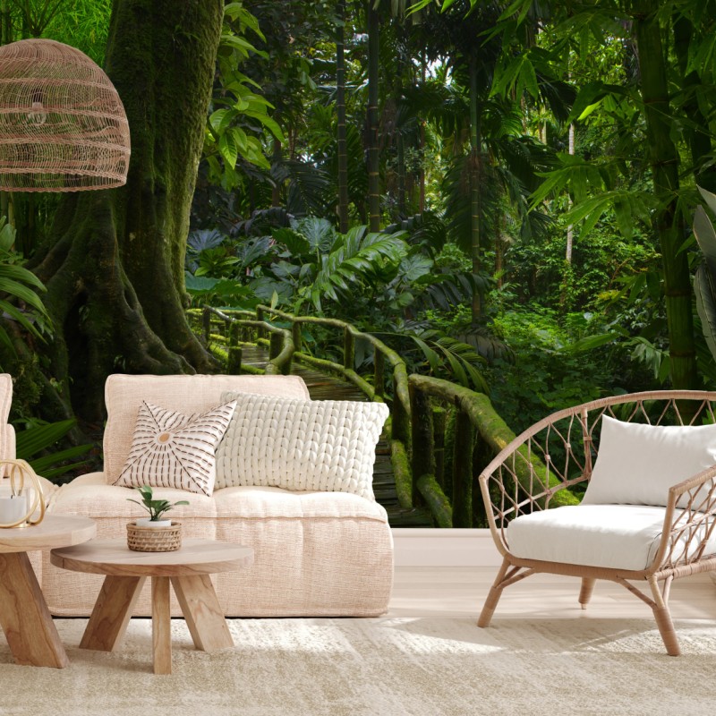 Fototapete ruhiger dschungelsteg durch üppigen regenwald – Wallnifity®