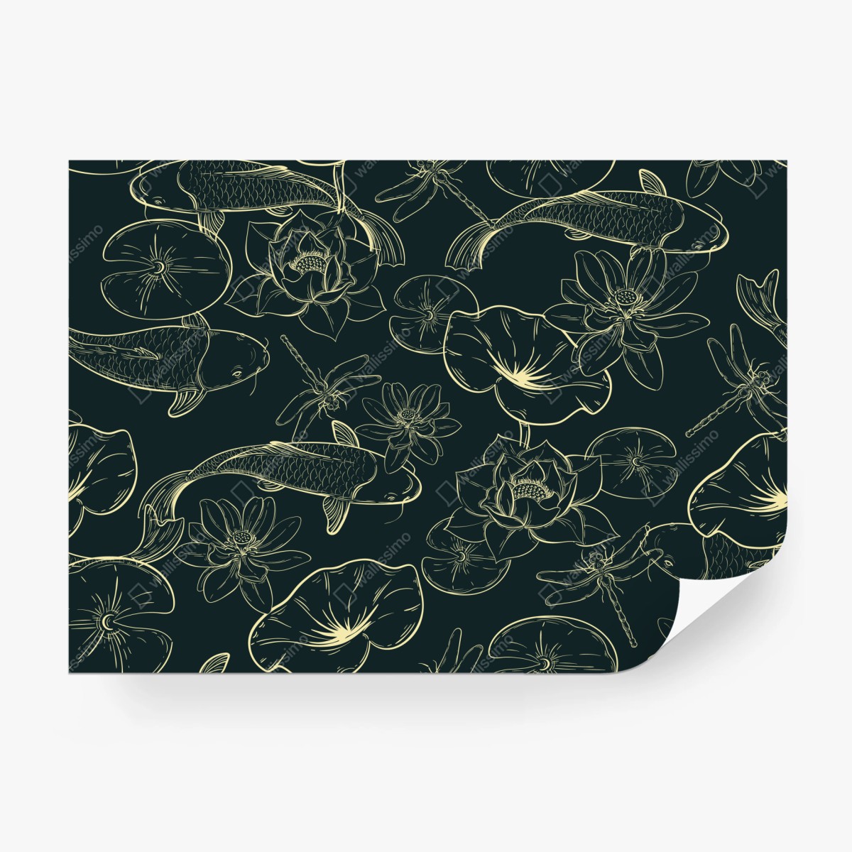 Fototapete handgezeichnetes koi- und lotusmuster – Wallnifity®