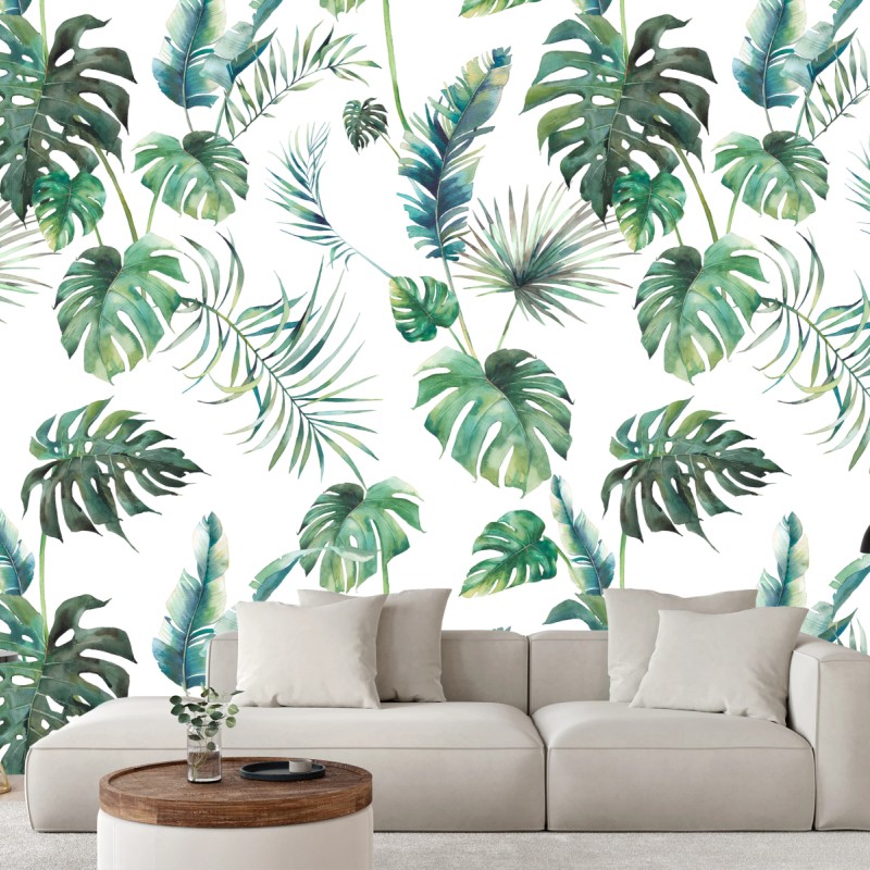 Fototapete aquarell tropische blätter muster – Wallnifity®