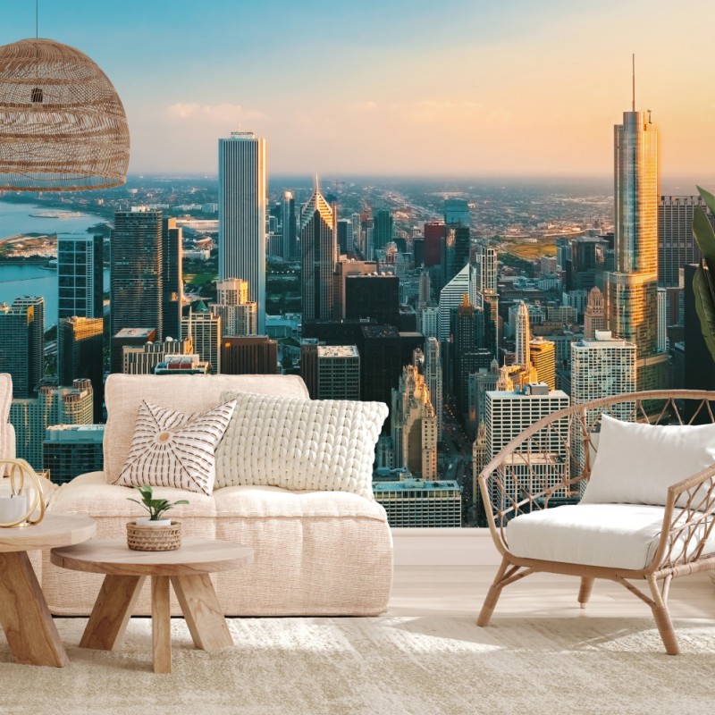 Fototapete Chicago skyline bei sonnenuntergang – Wallnifity®