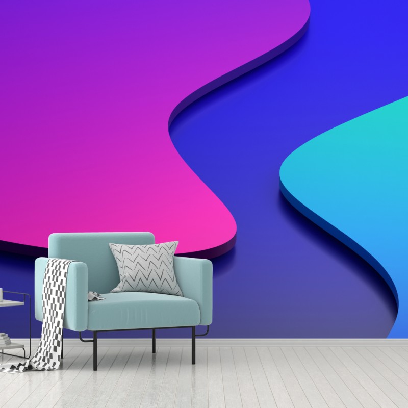 Fototapete leuchtende lila-blaue abstrakte 3d-formen – Wallnifity®