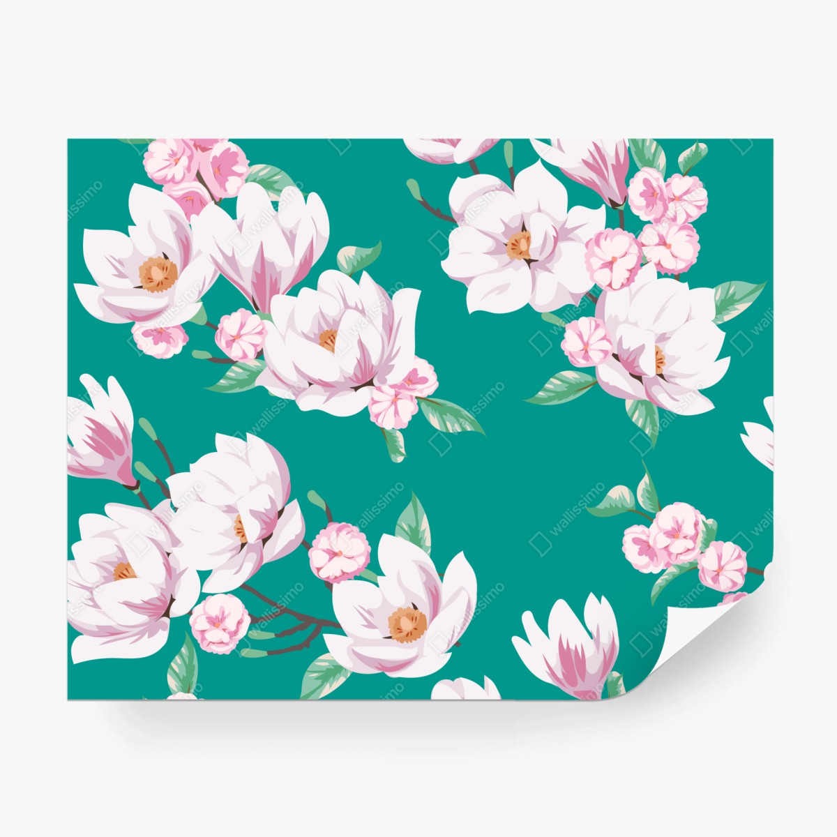 Fototapete pastell magnolienmuster auf türkisfarbenem hintergrund – Wallnifity®