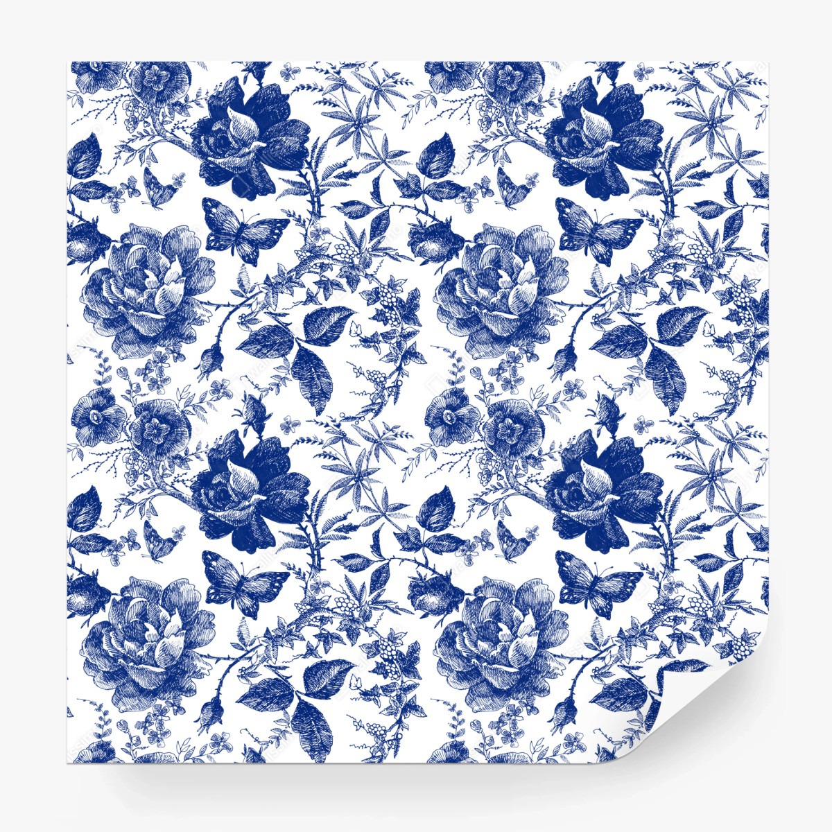 Fototapete blaues blumen toile-muster – Wallnifity®