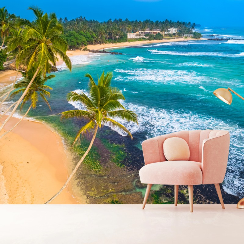 Fototapete türkisfarbene tropische küste mit palmen – Wallnifity®