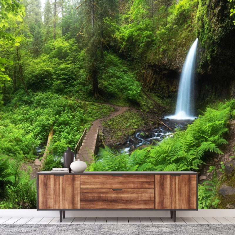 Fototapete üppiger waldwasserfall panorama – Wallnifity®