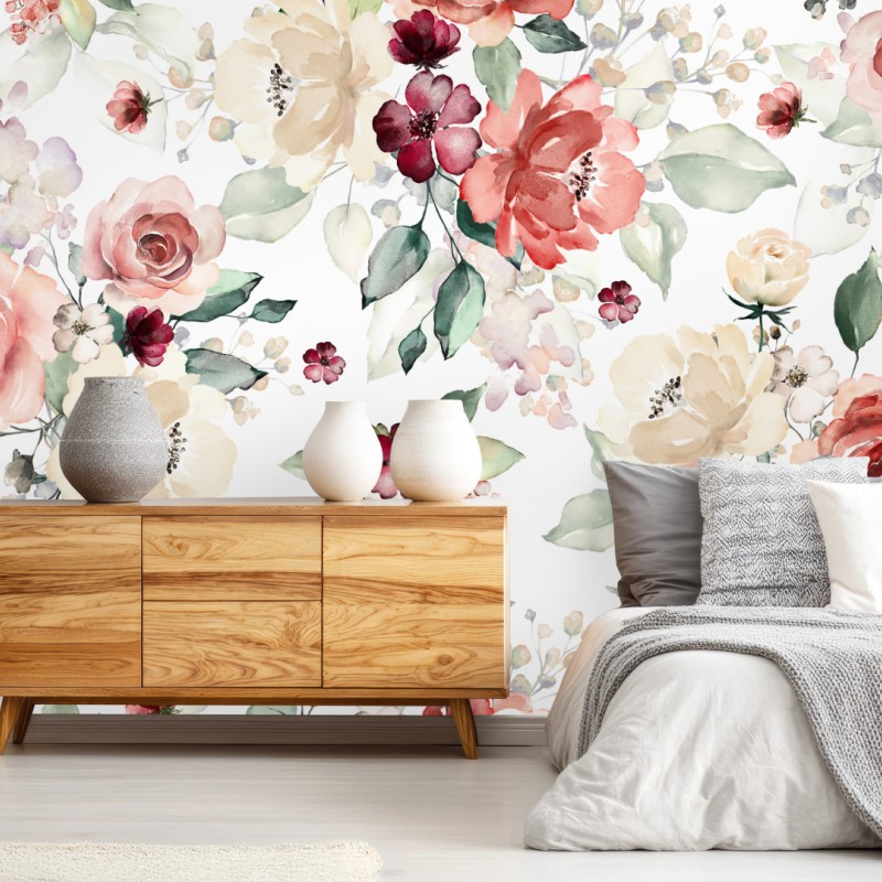 Fototapete zartes aquarell rosenmuster – Wallnifity®