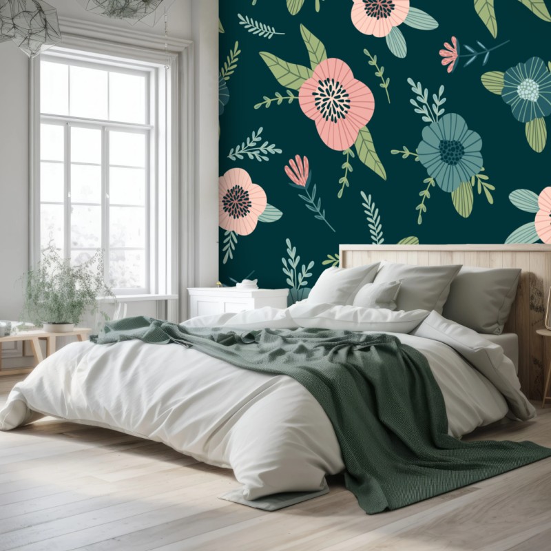 Fototapete pastelliges botanisches blumenmuster – Wallnifity®