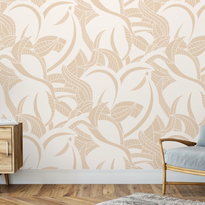 Fototapete beiges blattmuster im botanischen stil – Wallnifity®