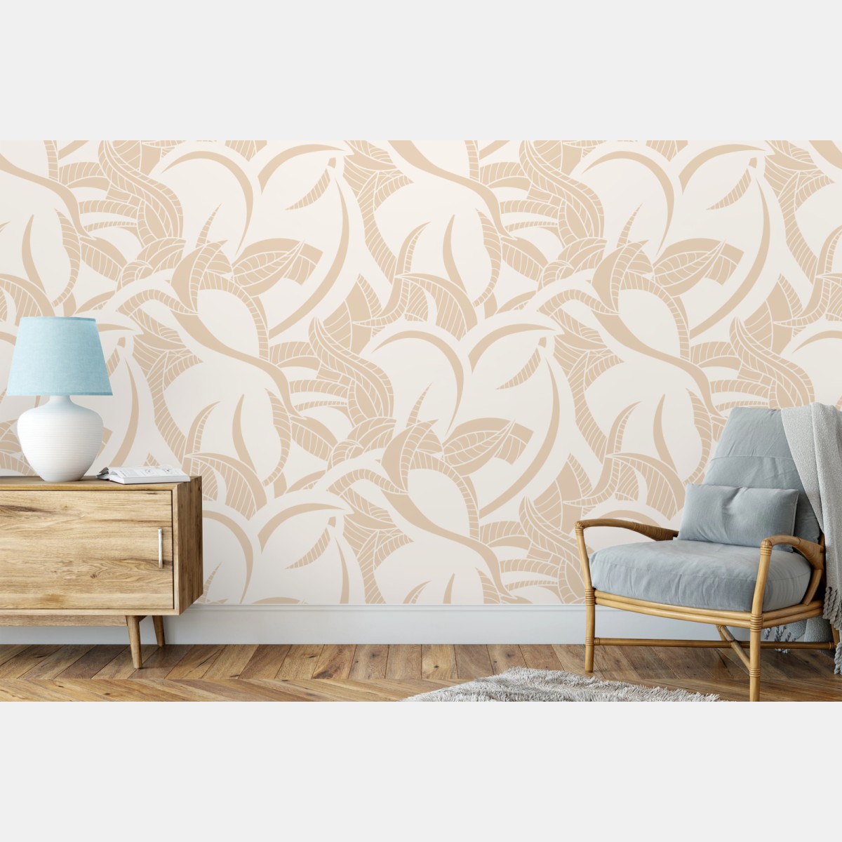 Fototapete beiges blattmuster im botanischen stil – Wallnifity®