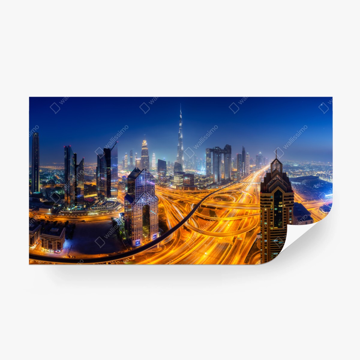 Fototapete panorama der nächtlichen skyline von Dubai – Wallnifity®