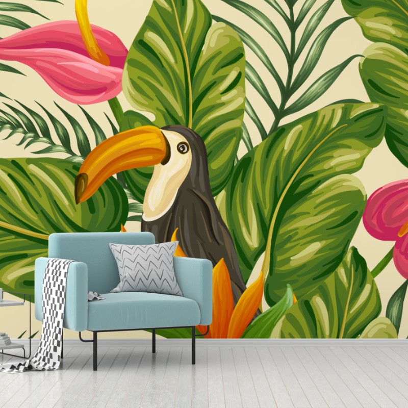 Fototapete tropisches botanisches muster mit tukan – Wallnifity®