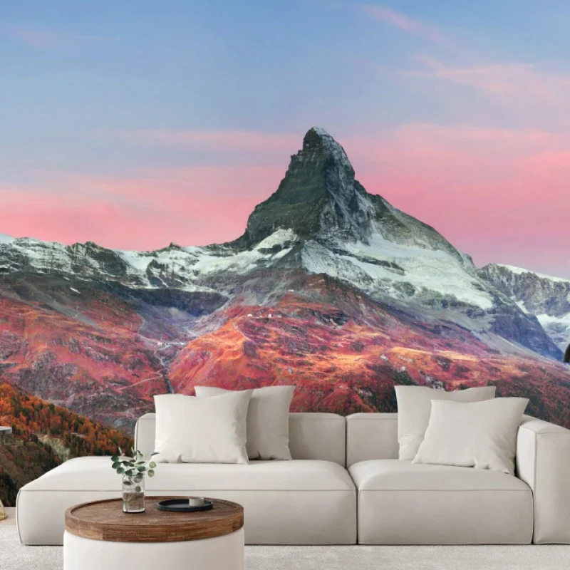 Fototapete herbstliche panoramaaufnahme des Matterhorns bei sonnenuntergang – Wallnifity®