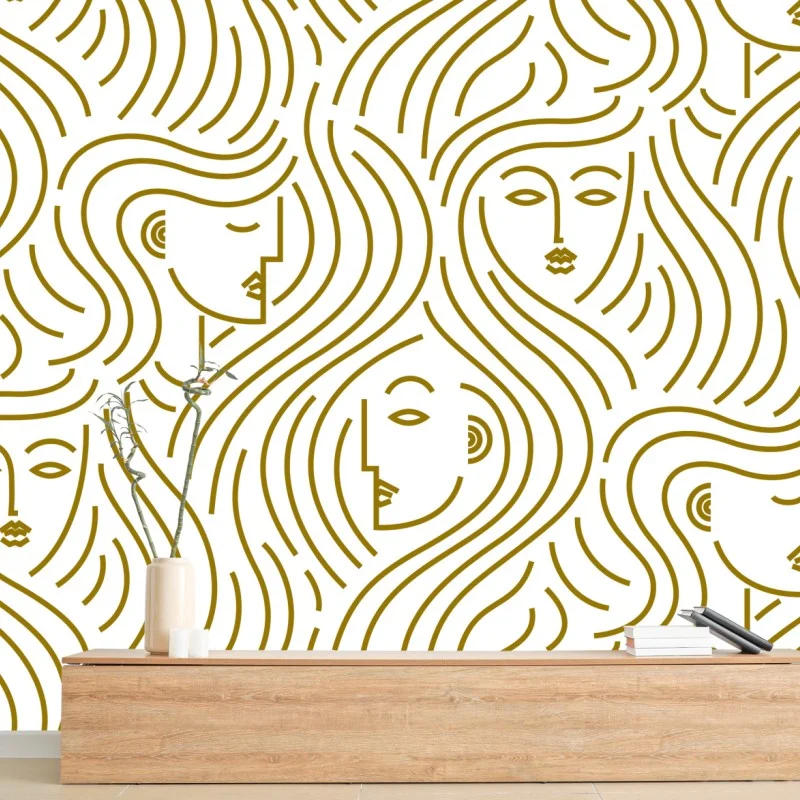 Fototapete goldene fließende gesichter nahtloses muster – Wallnifity®