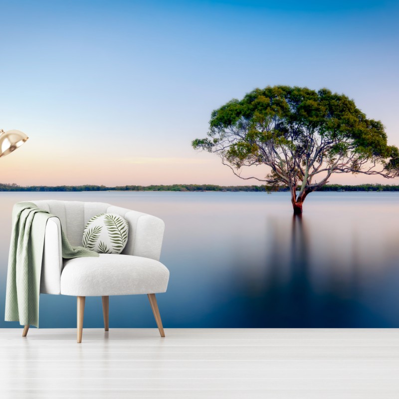 Fototapete einsamer baum am stillen see – Wallnifity®