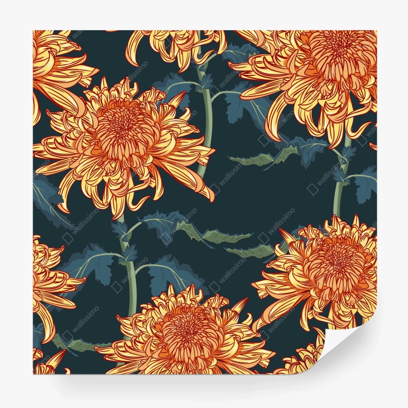 Fototapete goldene chrysantheme botanisches muster