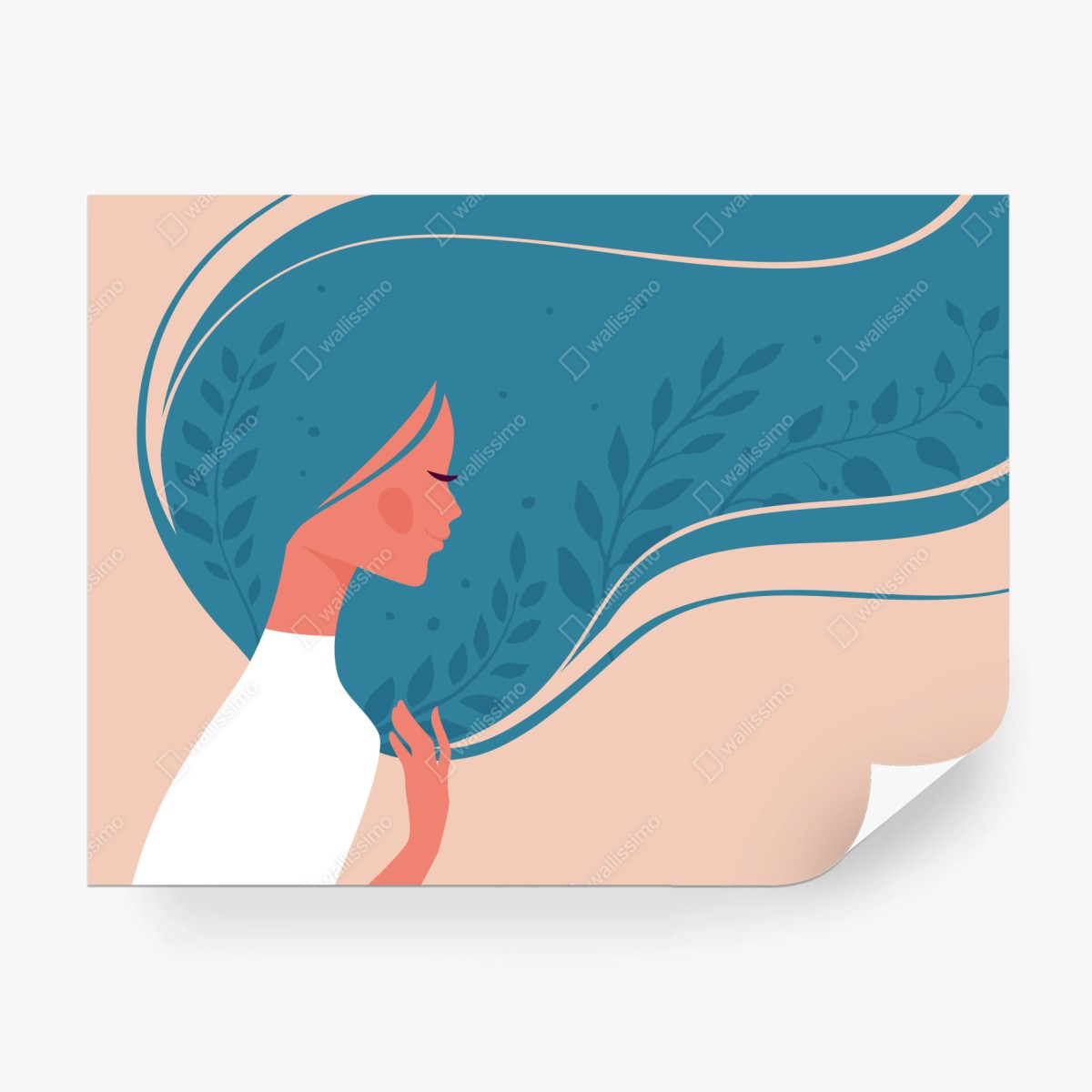 Fototapete sanftes blumiges profil mit fließendem haar – Wallnifity®