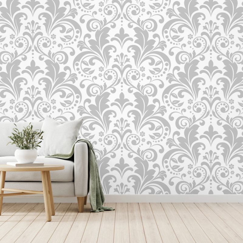Fototapete elegantes graues damastmuster – Wallnifity®
