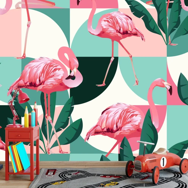Fototapete verspieltes rosa flamingo-muster