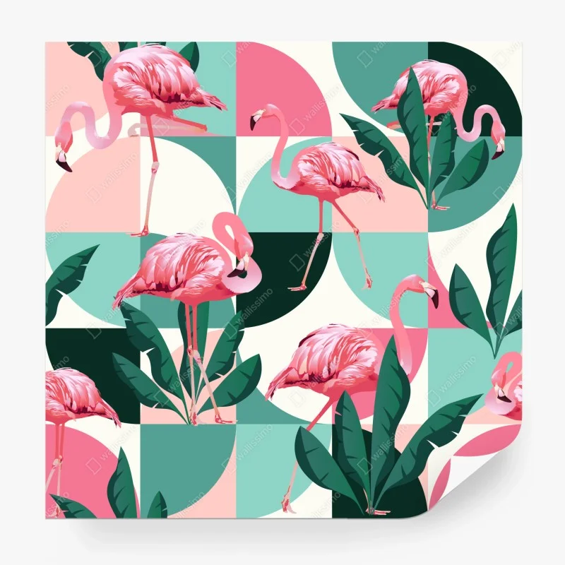 Fototapete verspieltes rosa flamingo-muster