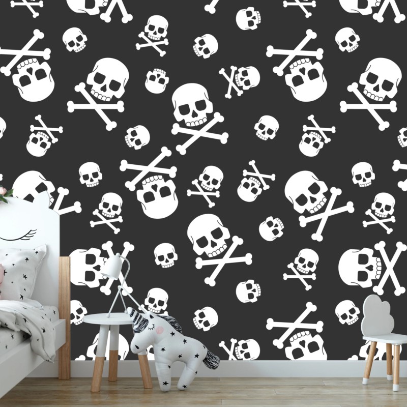 Fototapete weißes totenkopf muster auf grauem hintergrund – Wallnifity®