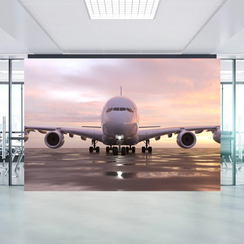 Fototapete jet auf der startbahn bei sonnenuntergang – Wallnifity®