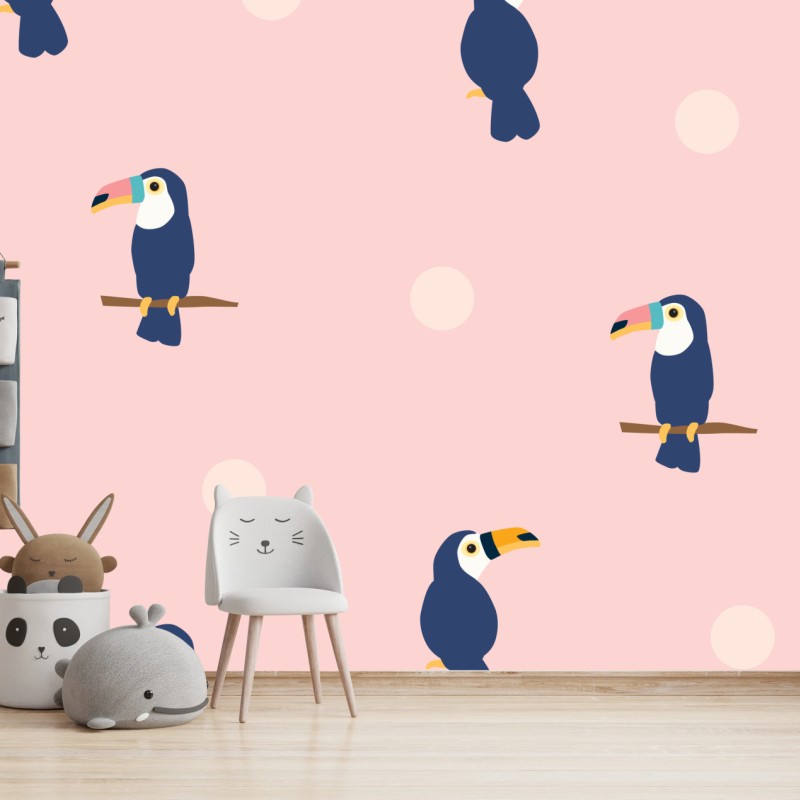 Fototapete verspieltes tukanmuster auf pastellrosa – Wallnifity®