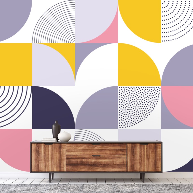 Fototapete pastellfarbenes geometrisches muster mit halbkreisen – Wallnifity®