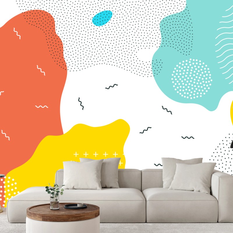 Fototapete verspielte abstrakte formen in lebendigen farben – Wallnifity®