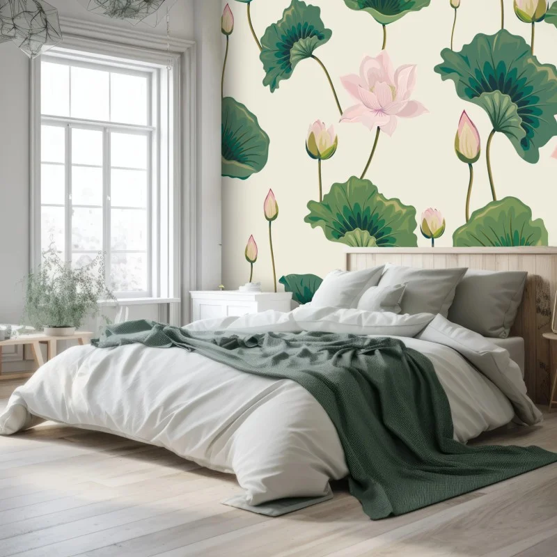 Fototapete ruhiges botanisches lotosmuster – Wallnifity®