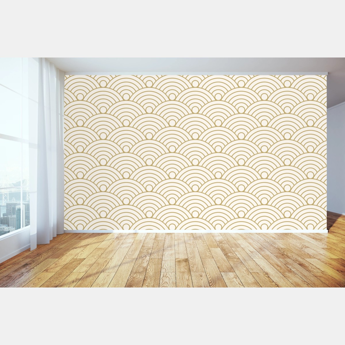 Fototapete goldenes seigaiha wellenmuster – Wallnifity®