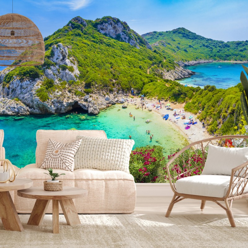 Fototapete Porto Timoni panoramischer strand, Korfu – Wallnifity®