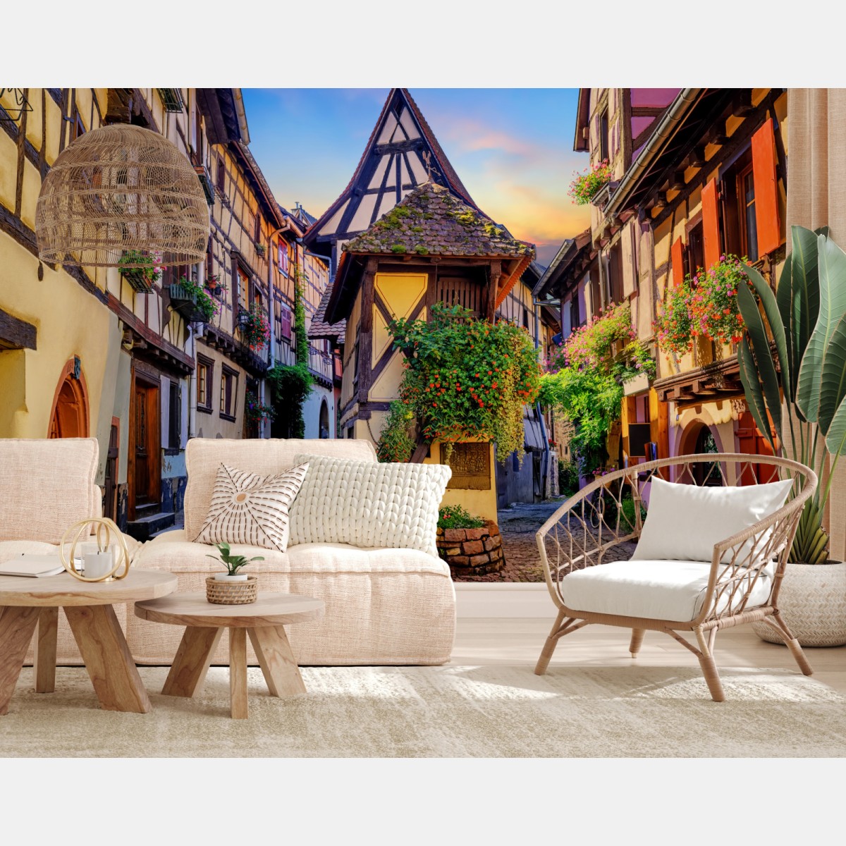 Fototapete malerische fachwerkstraße in Eguisheim, Elsass – Wallnifity®