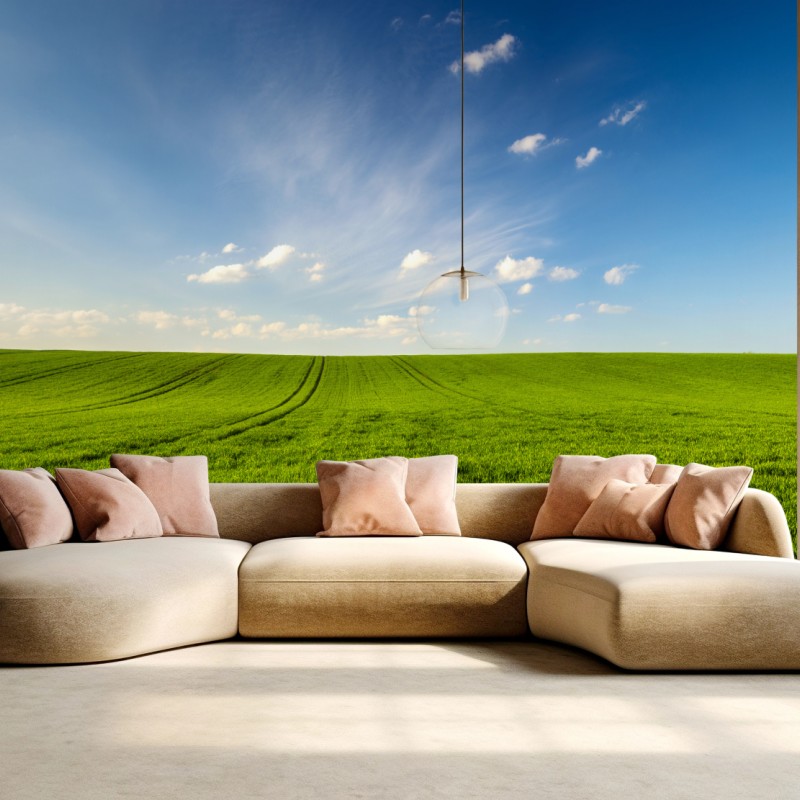 Fototapete frühlingsgrüne wiesenpanorama – Wallnifity®