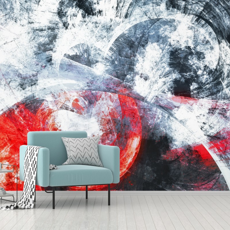 Fototapete dynamische rote und weiße abstrakte komposition – Wallnifity®