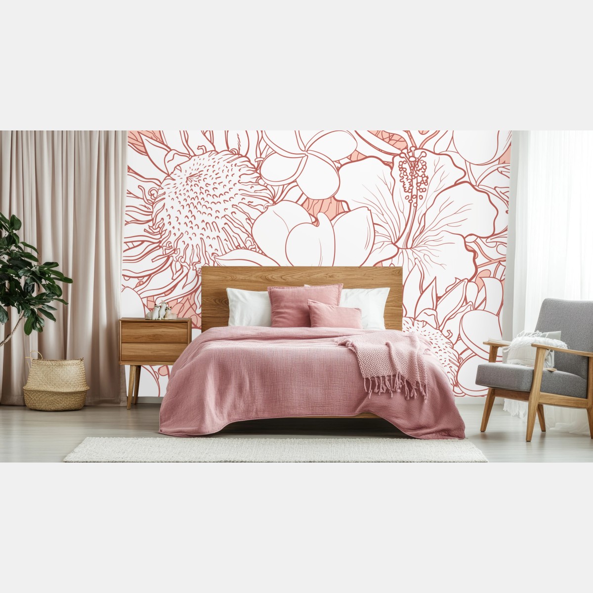 Fototapete zartes korallenfarbenes blumenmuster – Wallnifity®