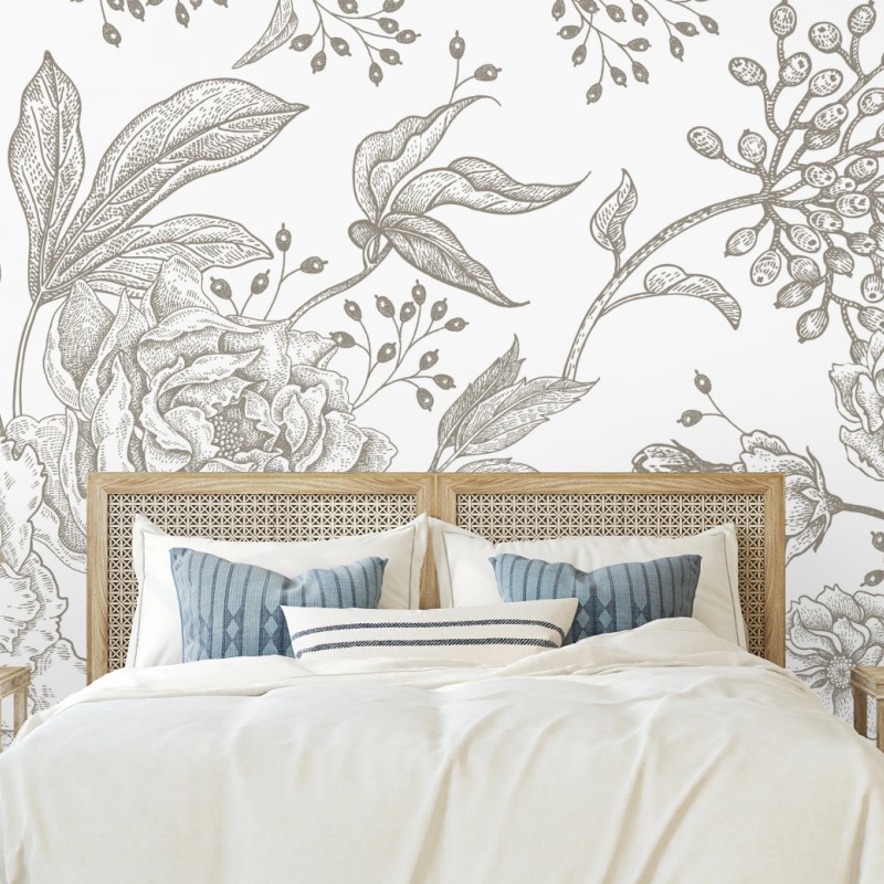 Fototapete zartes botanisches blumenmuster im vintage-stil – Wallnifity®