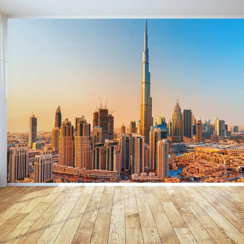 Fototapete Dubai skyline in der goldenen stunde – Wallnifity®