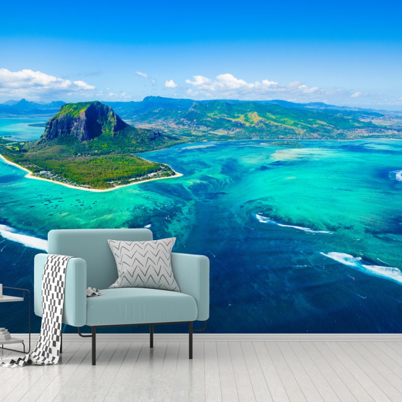 Fototapete panorama Le Morne über der lagune von Mauritius