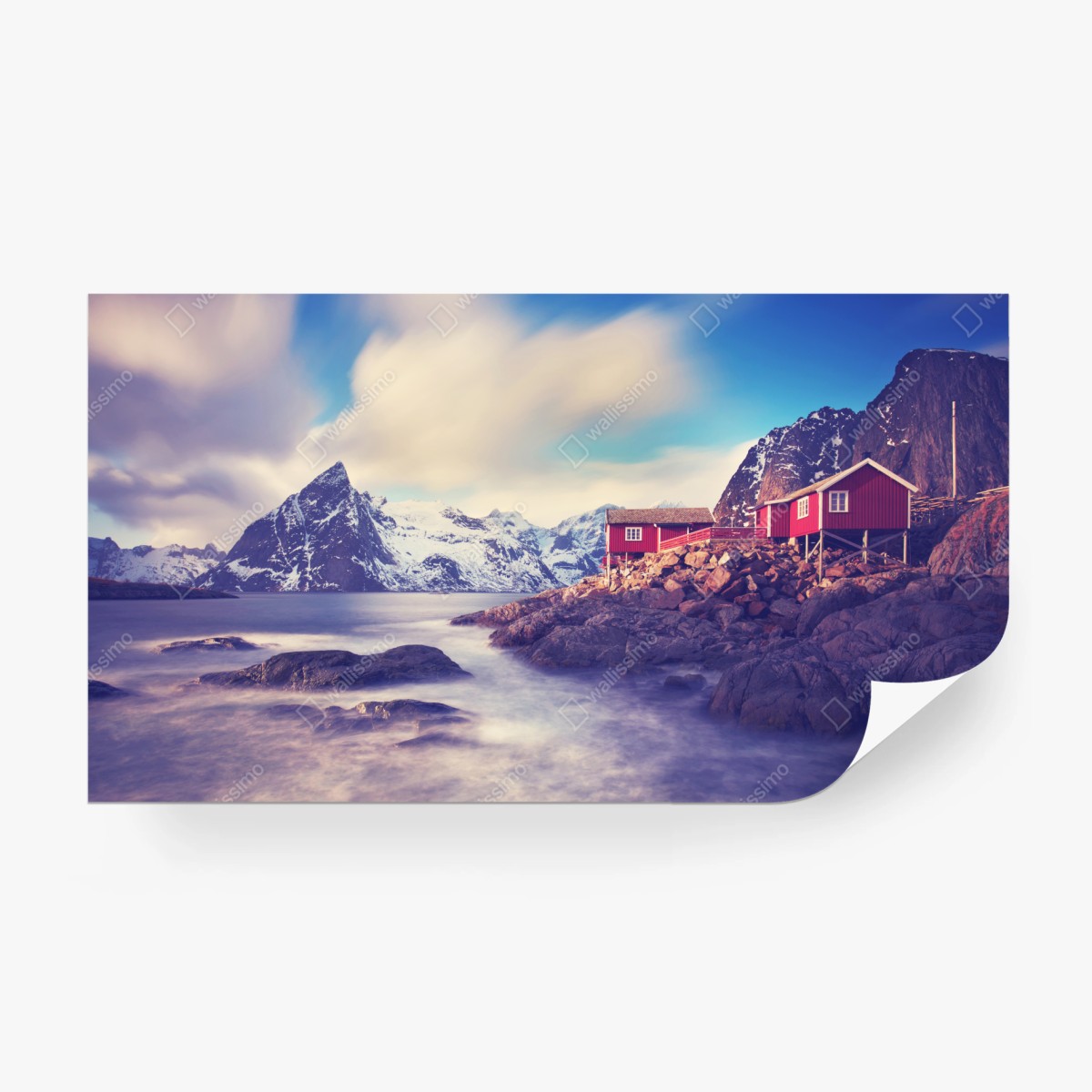 Fototapete küstengebirge mit roten hütten – Wallnifity®