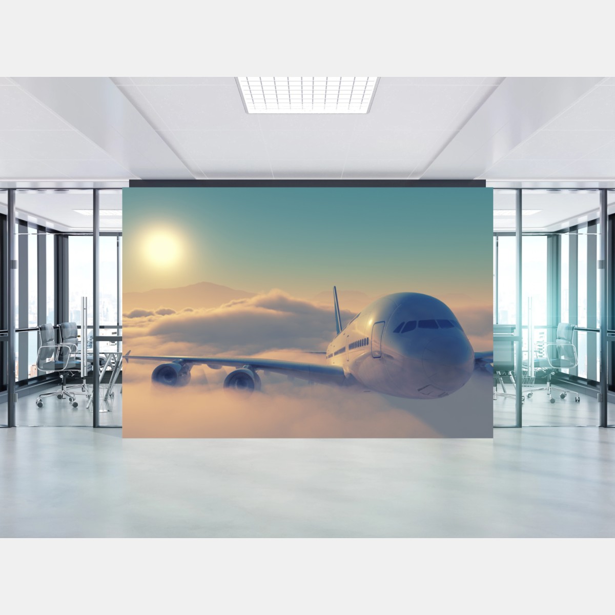 Fototapete flugzeug über den wolken im morgengrauen – Wallnifity®