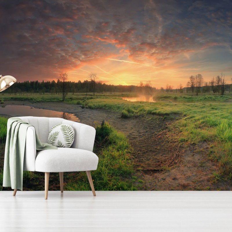 Fototapete sonnenuntergang über einer ruhigen wiese – Wallnifity®