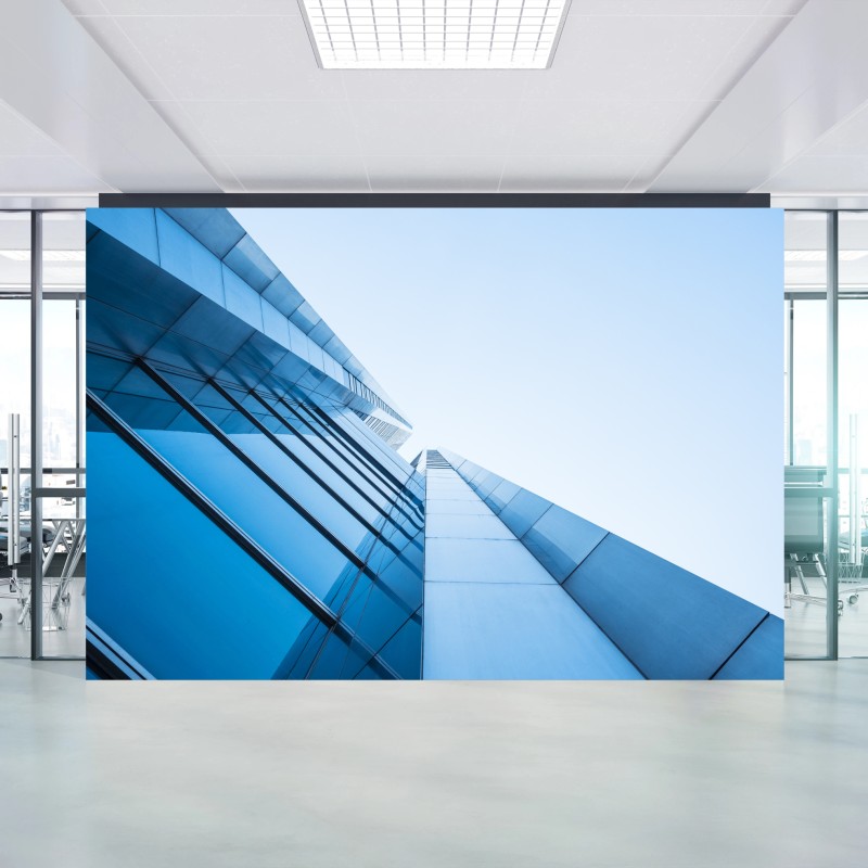 Fototapete moderne blaue glasfassade – Wallnifity®