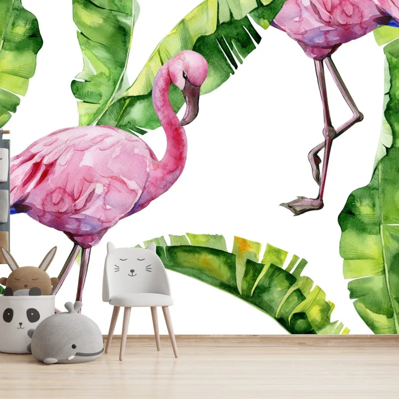 Fototapete rosa flamingo aquarellmuster
