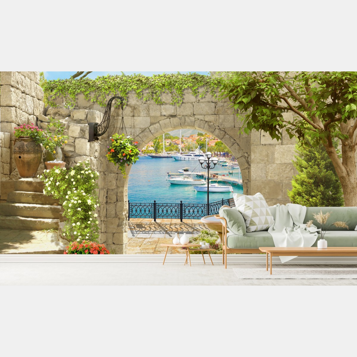 Fototapete mediterraner blick durch eine arkade – Wallnifity®