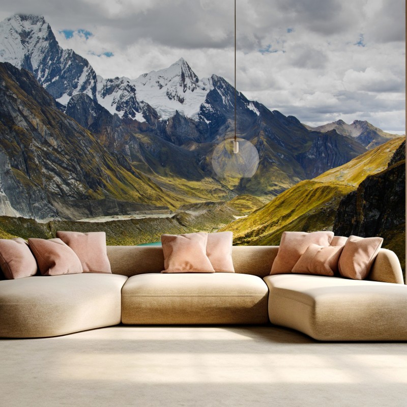 Fototapete türkisblauer bergsee unter schneegipfeln – Wallnifity®