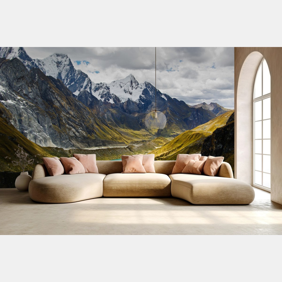 Fototapete türkisblauer bergsee unter schneegipfeln – Wallnifity®