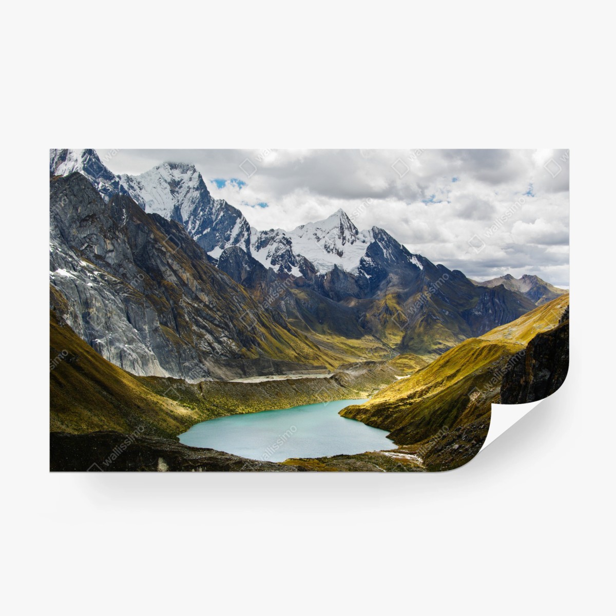 Fototapete türkisblauer bergsee unter schneegipfeln – Wallnifity®