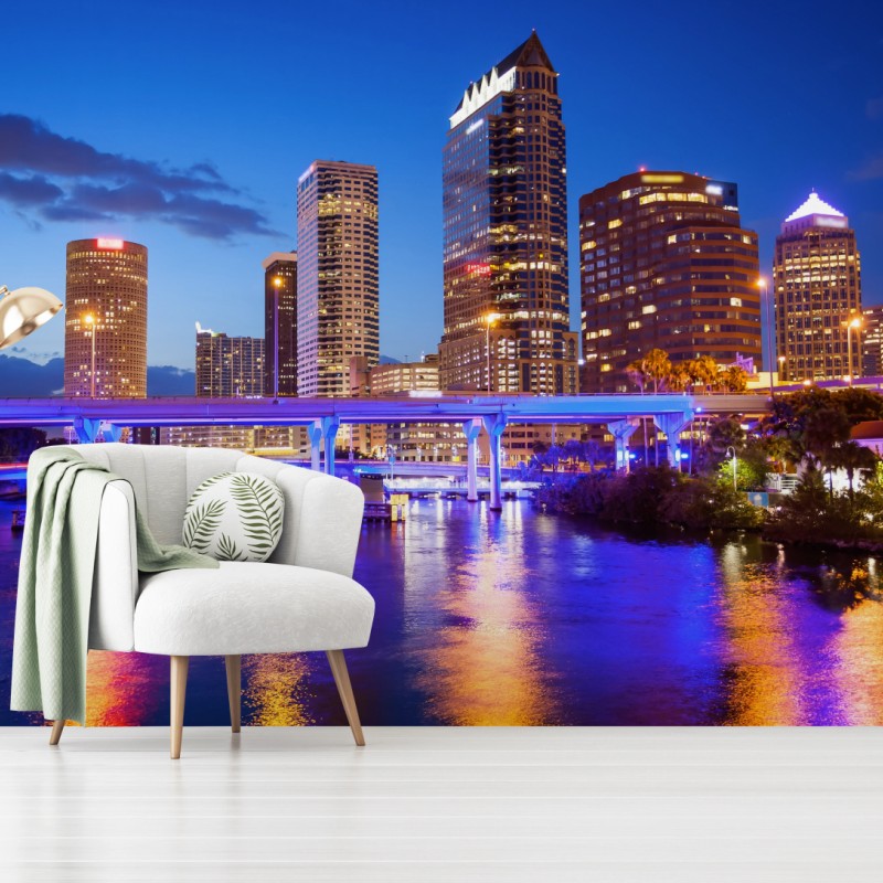 Fototapete Tampa skyline bei nacht – Wallnifity®