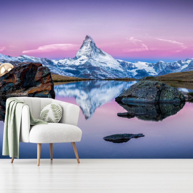 Fototapete sanfte alpine spiegelung bei dämmerung – Wallnifity®